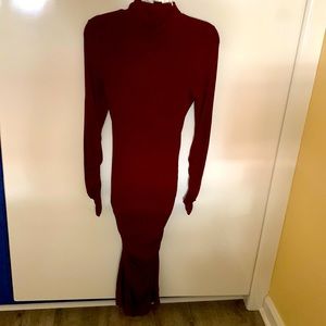 Sanctuary ruched fitted dress, sz.M, dark red, long ruched sleeves and sides